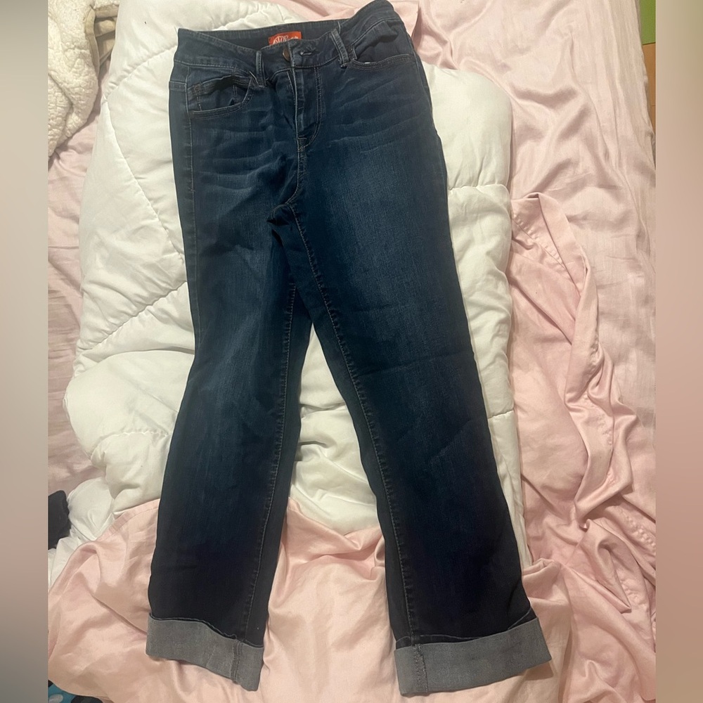 Straight Leg Dark Wash Cuffed Jeans Soft Cotton Material